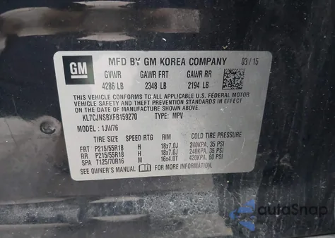 2015 Chevrolet Trax Ltz z USA, uszkodzony, nr VIN KL7CJNSBXFB159270